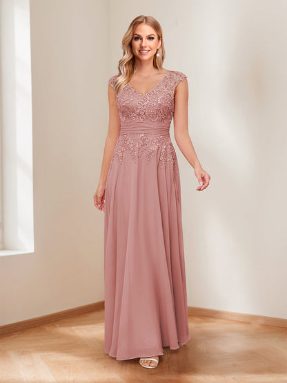 Robes de Mère de la Mariée Ligne A/Princesse Col V Plissé avec Perles et Appliqués