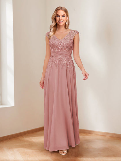 Robes de Mère de la Mariée Ligne A/Princesse Col V Plissé avec Perles et Appliqués