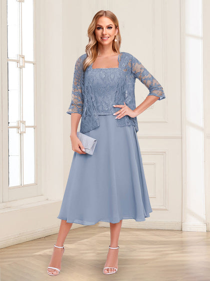 Robes de Mère de la Mariée Col Carré Ligne A/Princesse avec Appliques en Dentelle et Veste