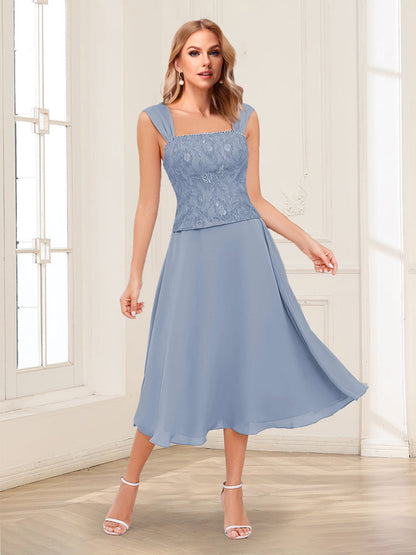 Robes de Mère de la Mariée Col Carré Ligne A/Princesse avec Appliques en Dentelle et Veste
