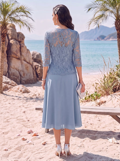 Ligne A/Princesse Col Carré Longueur Thé Robes Mère de la Mariée Robes avec Dentelle Appliques & Veste