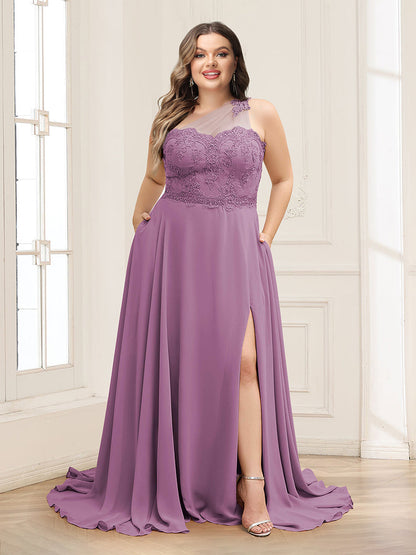 Robes de Mère de la Mariée Grande Taille A-Ligne/Princesse à Une Épaule avec Appliqués et Fente Latérale