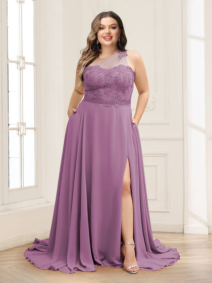 Robes de Mère de la Mariée Grande Taille A-Ligne/Princesse à Une Épaule avec Appliqués et Fente Latérale