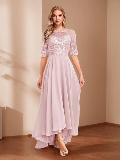 Robes de Mère de la Mariée Ligne A/Princesse Col Illusion Asymétrique avec Appliqués