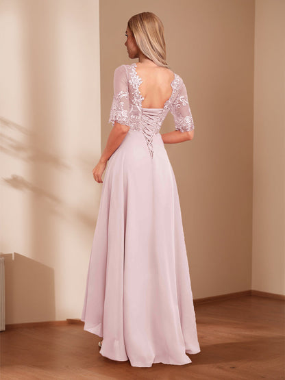 Robes de Mère de la Mariée Ligne A/Princesse Col Illusion Asymétrique avec Appliqués