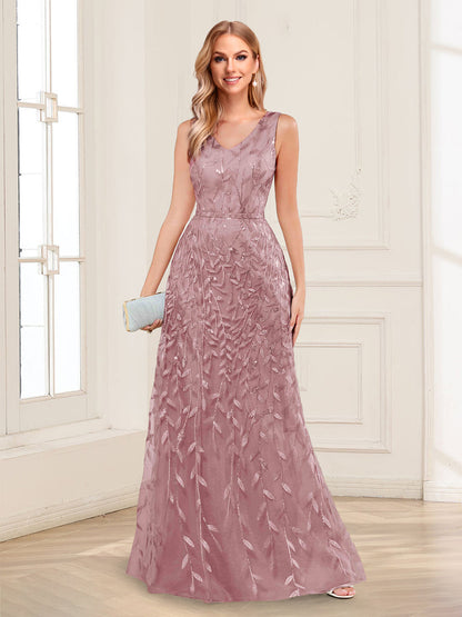 Robes de Mère de la Mariée Longueur Sol en Ligne A/Princesse Col en V avec Appliqués