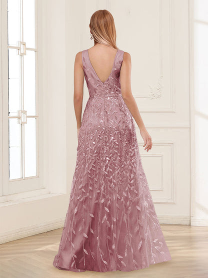 Robes de Mère de la Mariée Longueur Sol en Ligne A/Princesse Col en V avec Appliqués
