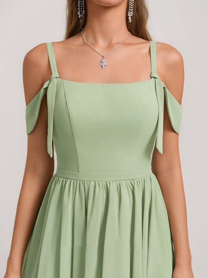 Robes de Retour Courtes en Chiffon sans Manches Carré Ligne A/Princesse avec Plis