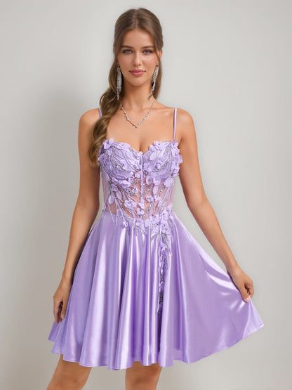 Robes de Retour à la Maison Courtes A-Ligne/Princesse Décolleté Cœur avec Perles et Fleurs 3D