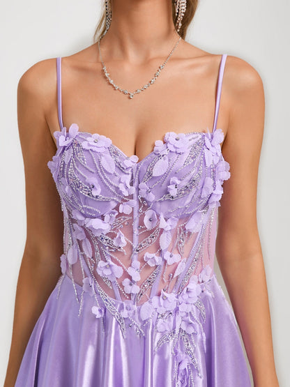 Robes de Retour à la Maison Courtes A-Ligne/Princesse Décolleté Cœur avec Perles et Fleurs 3D