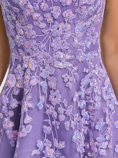 Robes de Bal Courtes A-Ligne/Princesse Col en U avec Sequins et Appliques en Dentelle