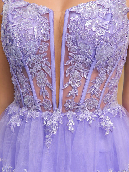 Robes de Retour à la Maison Stylées Courtes/Mini avec Bretelles Spaghetti, Sequins et Volants, Ligne A/Princesse