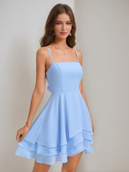 Robes de Retour à la Maison en Chiffon Courtes Col Carré Ligne A/Princesse avec Nœud