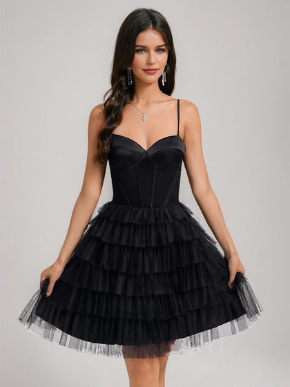 Robes de Bal Courtes en Tulle Plissé à Col Cœur Style A-Line/Princesse