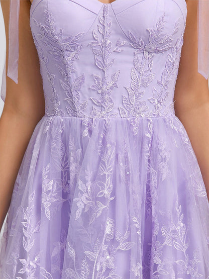Robes de Retour à la Maison Courtes en Sequins sans Manches avec Nœud et Appliqués, Col en Cœur, Style A-Ligne/Princesse