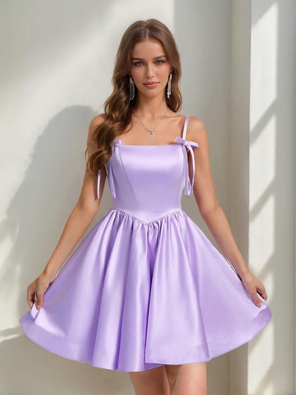 Robe de Bal Col Carré sans Manches Courte/Mini pour Retour à la Maison avec Nœud