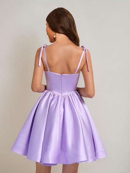 Robe de Bal Col Carré sans Manches Courte/Mini pour Retour à la Maison avec Nœud