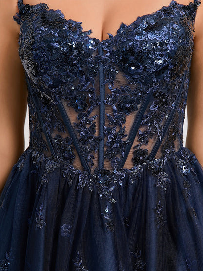 Robes de Bal Col V Paillettes Dentelle Tulle Courtes pour Retour à la Maison