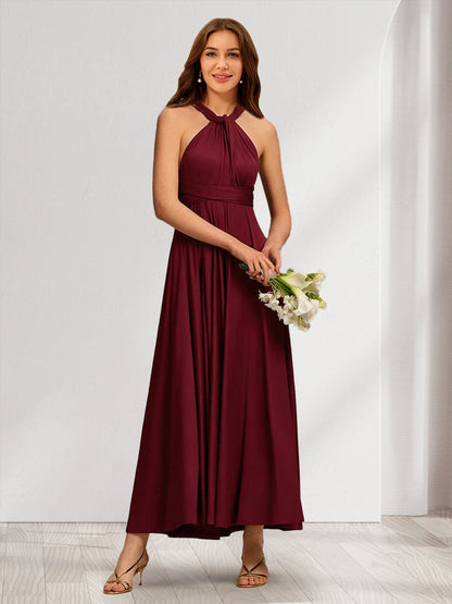 Robe de demoiselle d'honneur longue en satin, coupe trapèze/princesse, jupe infinie convertible