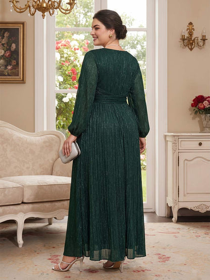 Robe Mère de la Mariée Grande Taille Ligne A/Princesse Col en V Manches Longues Ruchée