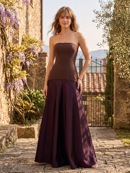Robes de demoiselle d'honneur longues, coupe trompette/sirène, sans bretelles et sans manches