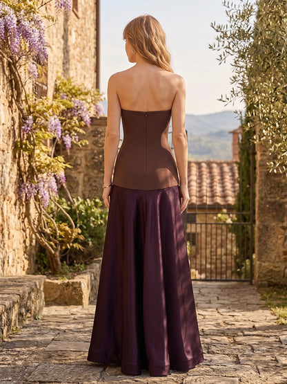 Robes de demoiselle d'honneur longues, coupe trompette/sirène, sans bretelles et sans manches