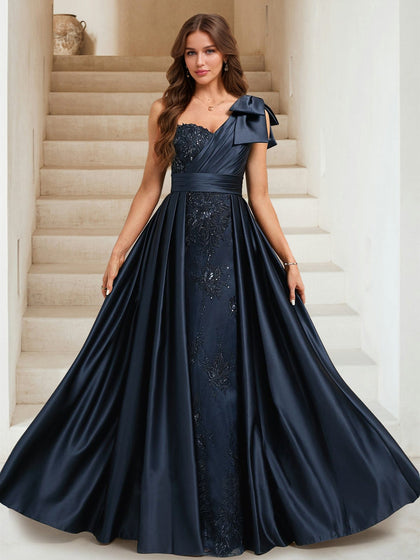 Gaine/Colonne Une épaule Sans Manches Longueur du Sol Robes de Soirée avec Paillettes & Surjupe