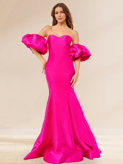 Satin Trompette/Sirène Sans Bretelles Manches Courtes Robes de Soirée
