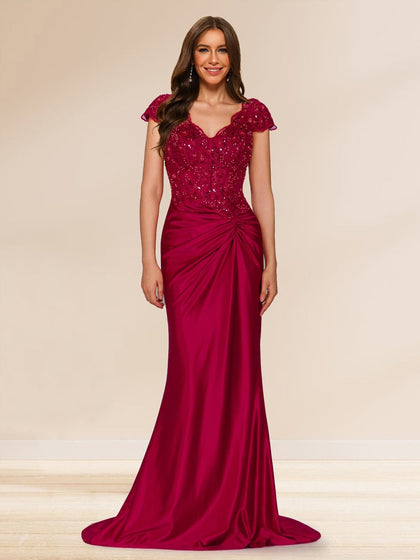 Gaine/Colonne Col en V Robes de Soirée Ruchées avec Traîne Balayeuse avec Paillette Appliques