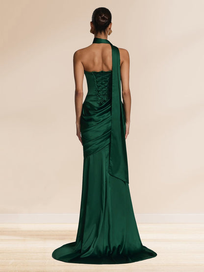Robe de Soirée Froncée Gaine/Colonne Sans Bretelles, Traîne Balai avec Châle