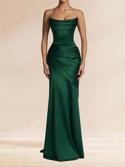 Robe de Soirée Froncée Gaine/Colonne Sans Bretelles, Traîne Balai avec Châle