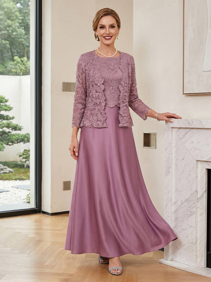 Gaine/Colonne Scoop Sans Manches Longueur Cheville 2 Pièces Robes Mère de la Mariée avec Appliques & Veste