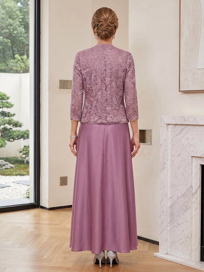 Gaine/Colonne Scoop Sans Manches Longueur Cheville 2 Pièces Robes Mère de la Mariée avec Appliques & Veste