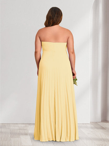 Robes de demoiselle d'honneur grande taille coupe A-line/Princesse sans bretelles, longueur ras du sol avec plis