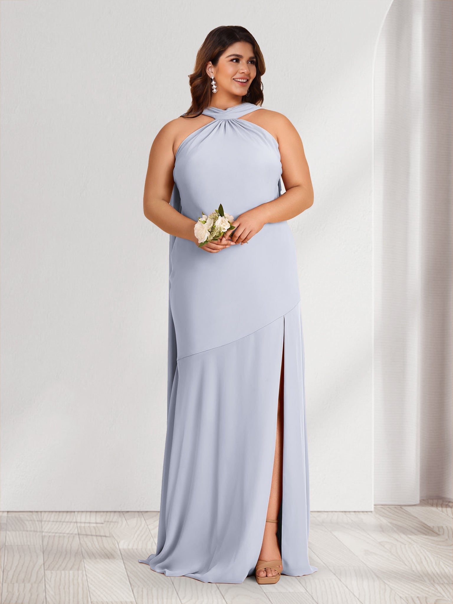 Robes de demoiselle d'honneur grande taille fourreau/colonne dos nu froncées avec fente latérale