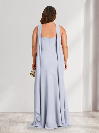 Robes de demoiselle d'honneur grande taille fourreau/colonne dos nu froncées avec fente latérale