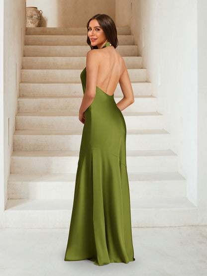 Robes de demoiselle d'honneur fourreau/colonne croisées froncées avec fente latérale