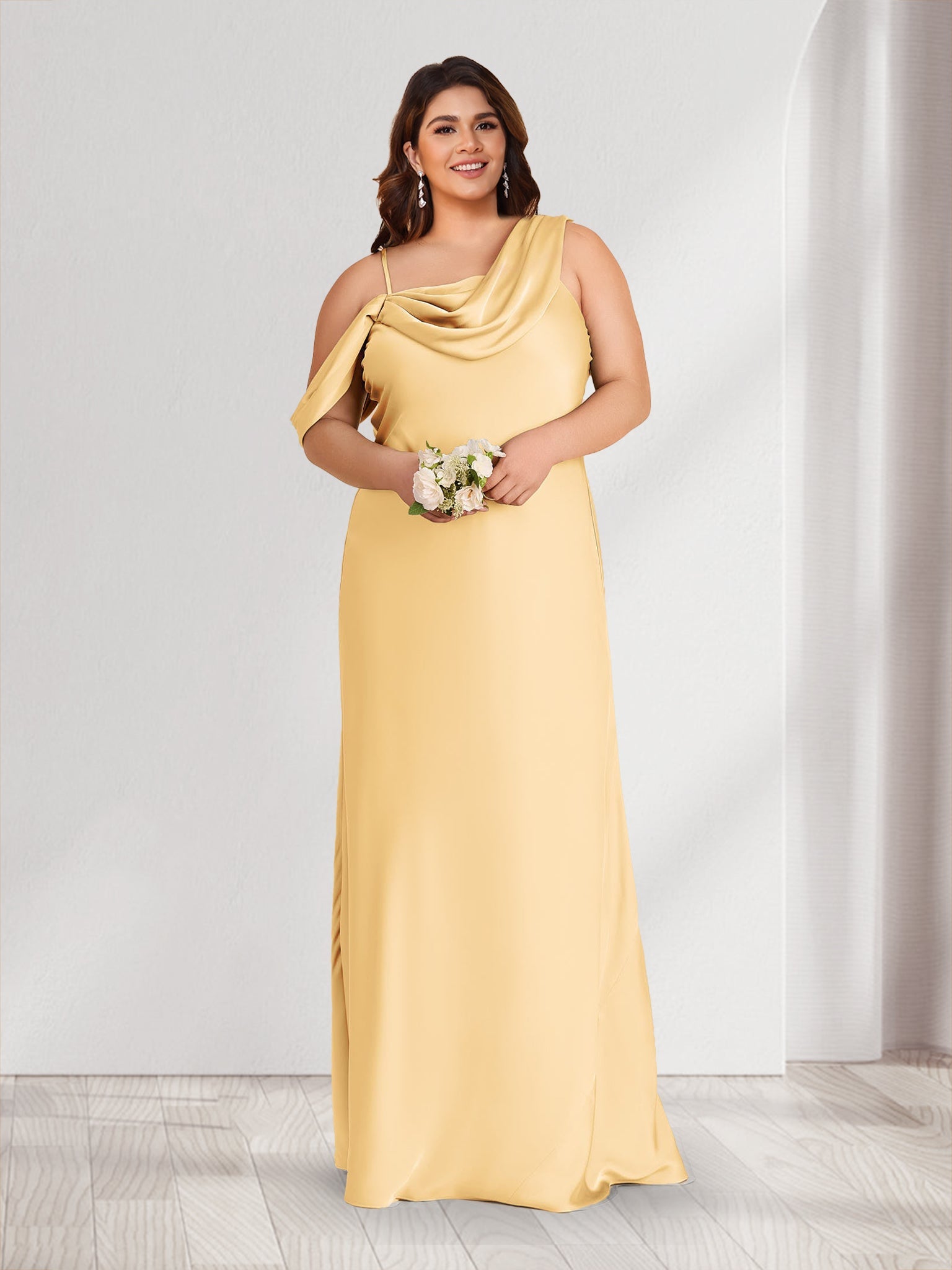 Robes de demoiselle d'honneur grande taille coupe A-line/Princesse asymétriques à une épaule, longueur ras du sol