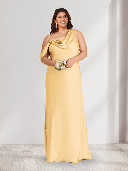 Robes de demoiselle d'honneur grande taille coupe A-line/Princesse asymétriques à une épaule, longueur ras du sol