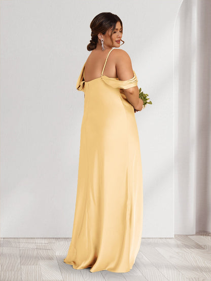 Robes de demoiselle d'honneur grande taille coupe A-line/Princesse asymétriques à une épaule, longueur ras du sol