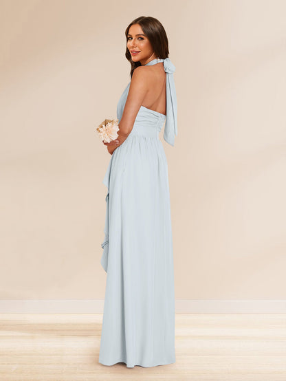 Robes de demoiselle d'honneur en mousseline coupe A-line/Princesse dos nu avec fente latérale et Volants
