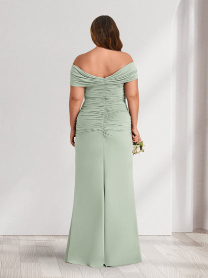 Robes de demoiselle d'honneur grande taille fourreau/colonne à épaules dénudées sans manches froncées avec fleurs en 3D
