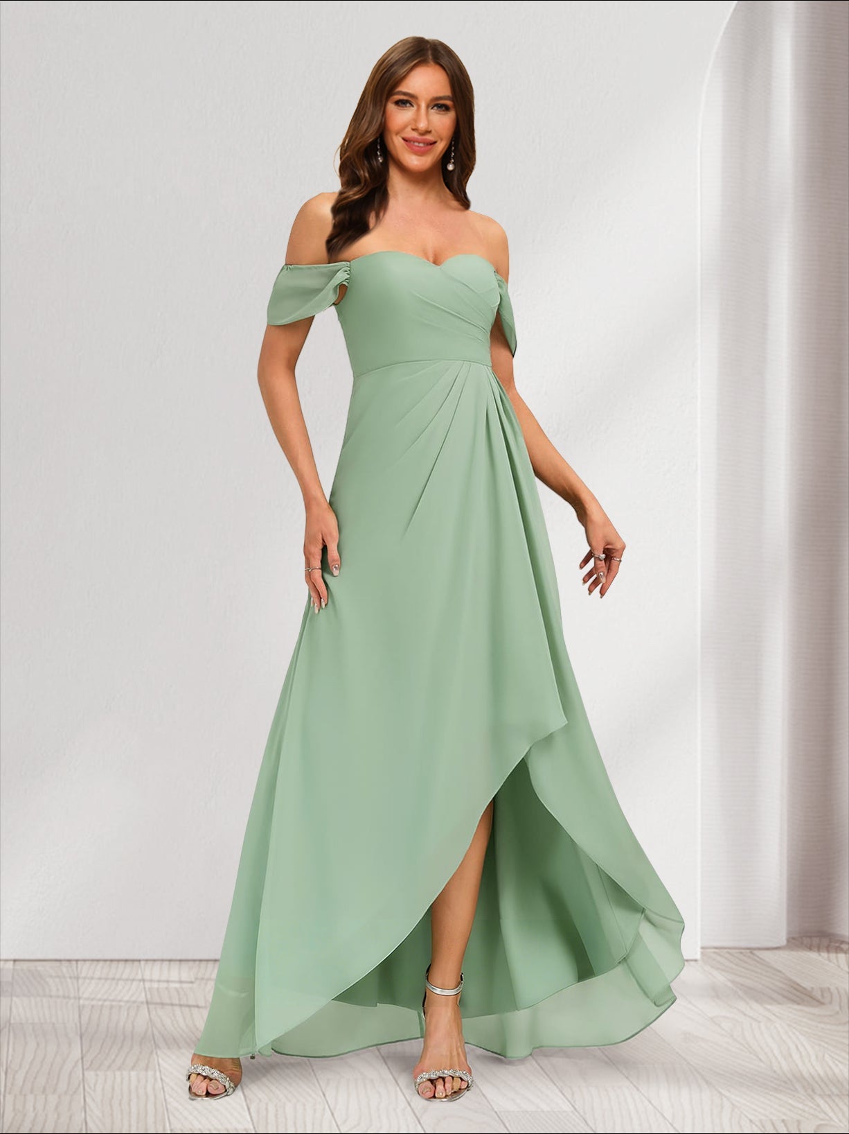 Robes de demoiselle d'honneur coupe trapèze/princesse asymétriques à épaules dénudées