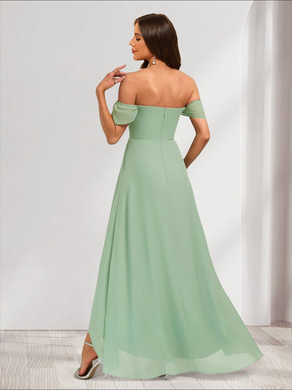 Robes de demoiselle d'honneur coupe trapèze/princesse asymétriques à épaules dénudées