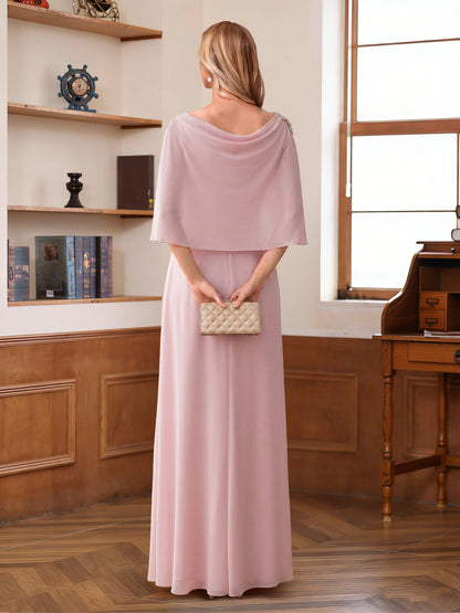 Robe mère de la mariée fourreau/colonne, manches mi-longues, longue jusqu'au sol, ornée de strass