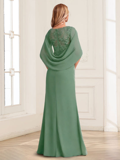 Robe fourreau/colonne, manches courtes, col en V Robes de mère de la mariée longues jusqu'au sol, ornées de dentelle et d'appliqués