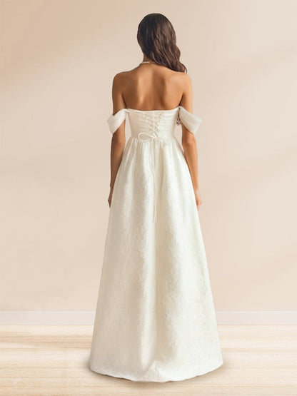 Robes de bal trapèze/princesse, épaules dénudées, manches courtes, taille basque, froncées