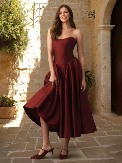 Robes de bal trapèze/princesse, bustier sans manches, taille basque Robes à fronces