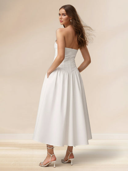 Robes de bal trapèze/princesse sans bretelles, taille basque, avec poche
