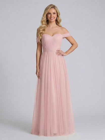 Robe de demoiselle d'honneur trapèze/princesse à épaules dénudées, manches courtes et décolleté cœur, avec nœud papillon